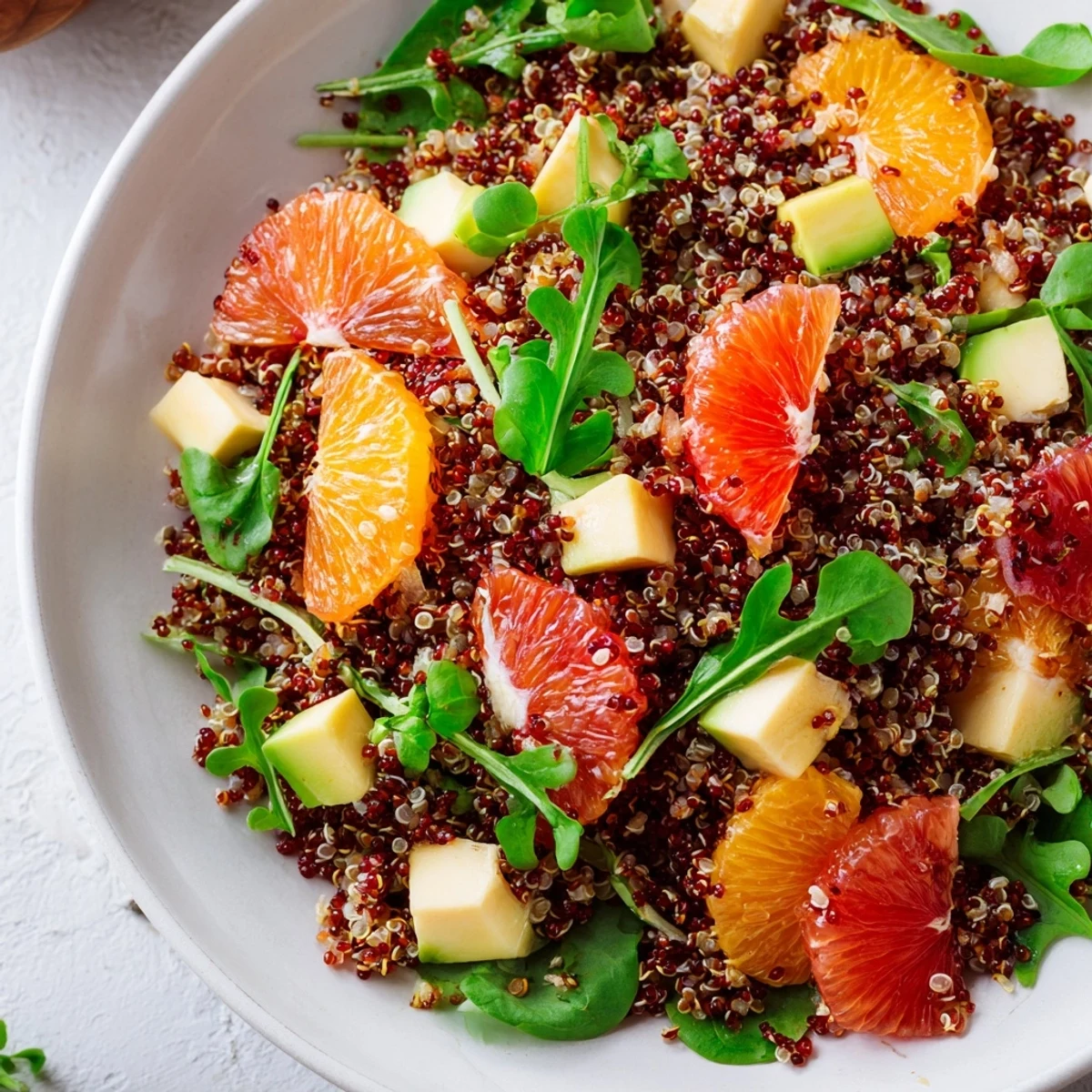 Fresh Citrus & Avocado Quinoa Bowl with bright orange slices and creamy avocado chunks.