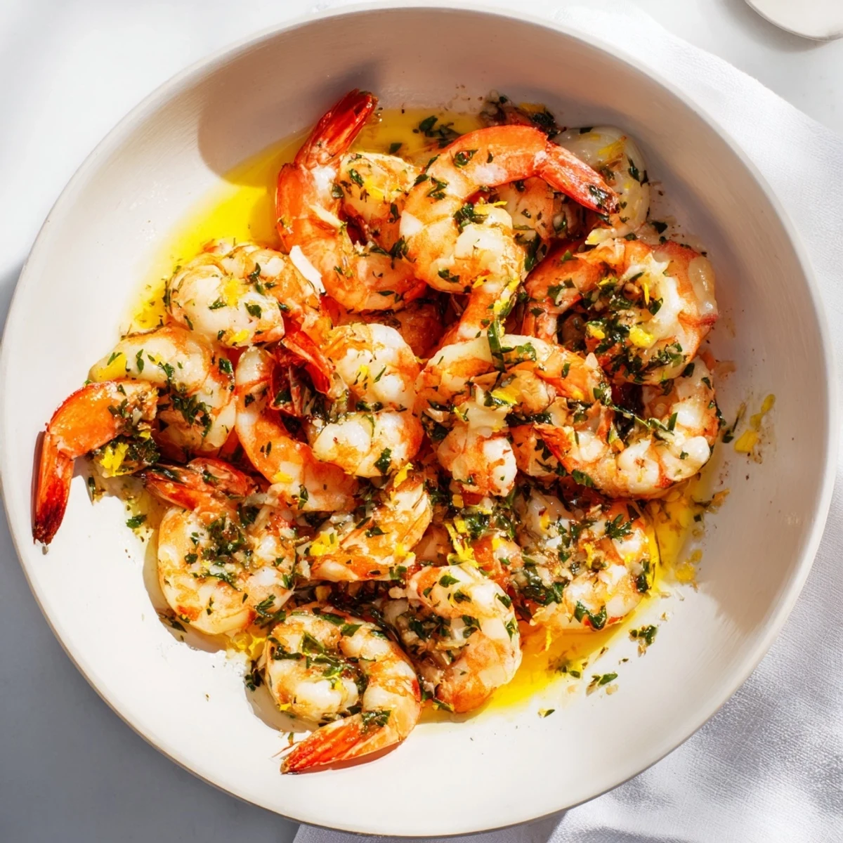 Tender shrimp in delicious Lemon Herb Shrimp Scampi, a Mediterranean-inspired dish with fresh herbs.