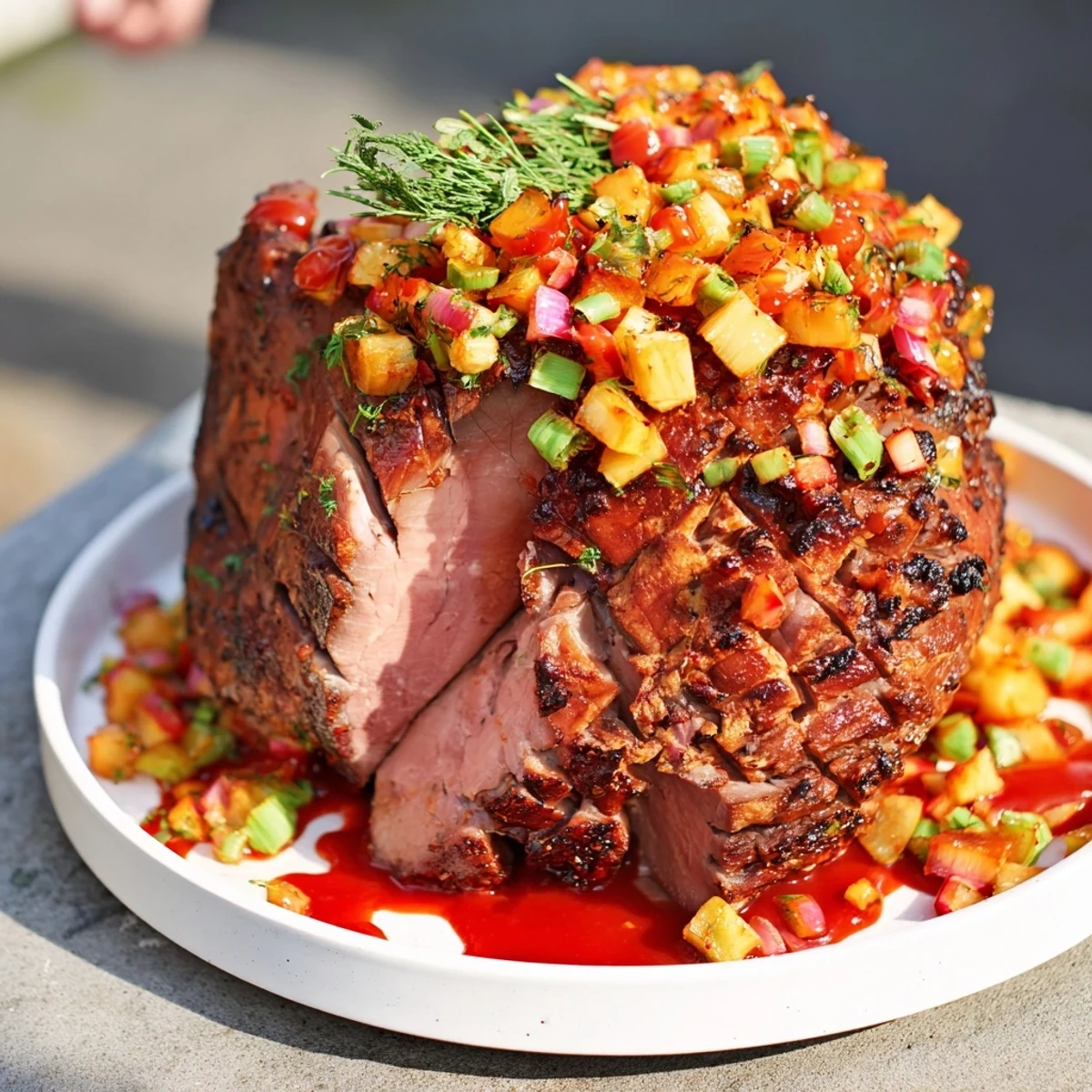 Savory Everyday Herb-Sprigged Turkey Meatloaf, topped with a sweet glaze, ready to slice and eat.
