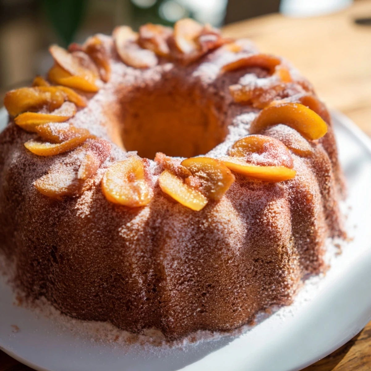 Moist, fragrant soft sweet plum-infused almond cake, warm and fresh from the oven, ready to serve.