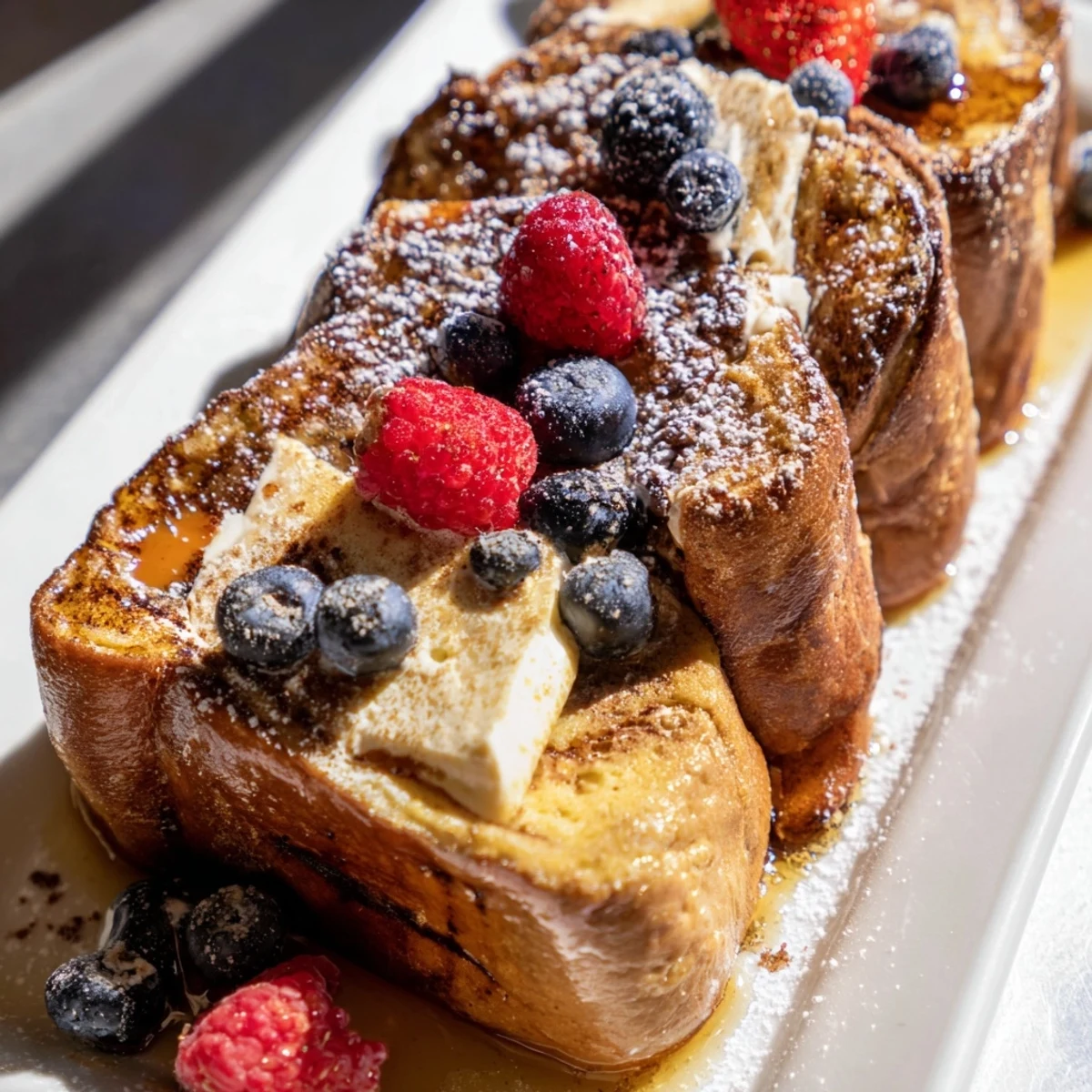 Golden, bubbling Soft Spice Baked French Toast Casserole, topped with cinnamon sugar, ready to serve and enjoy.