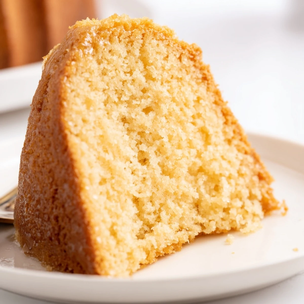 Warm, golden honey pound cake, sliced and ready to serve, with a drizzle of honey glaze.