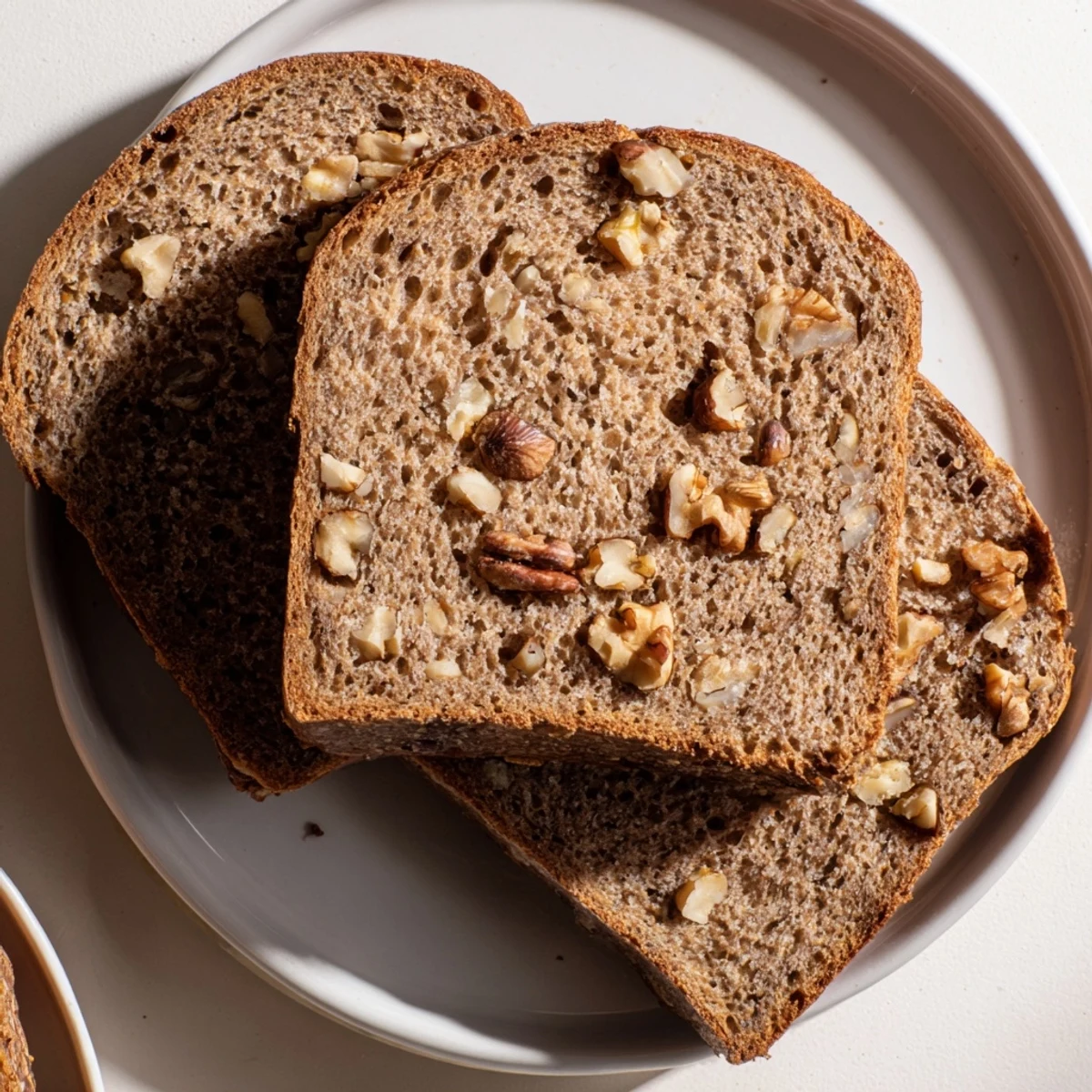 Golden crust of fresh-baked Nutty Whole Wheat Loaf Bread, perfect for sandwiches with delightful texture.