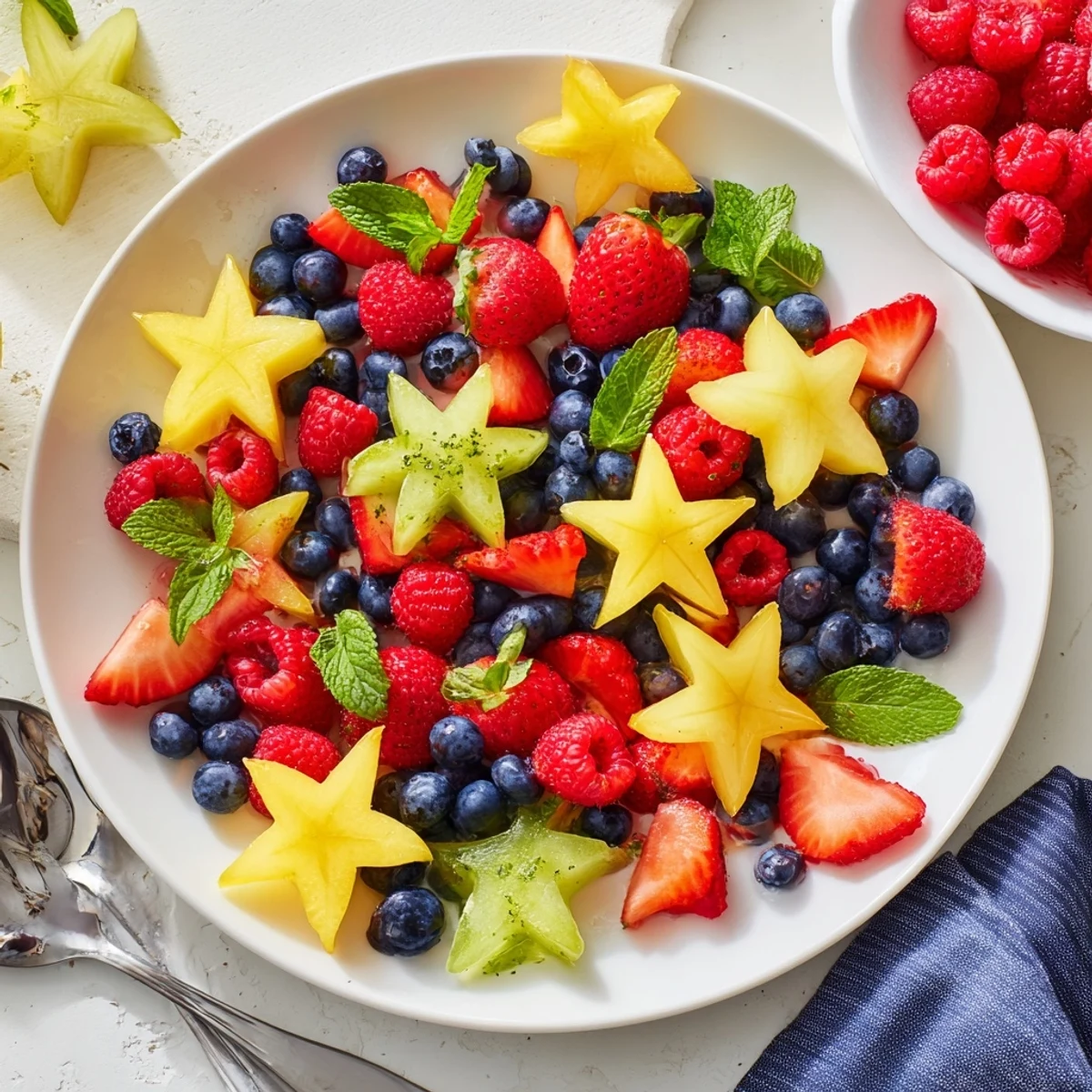A colorful starfruit and berry platter, ready to enjoy as a light, refreshing snack.