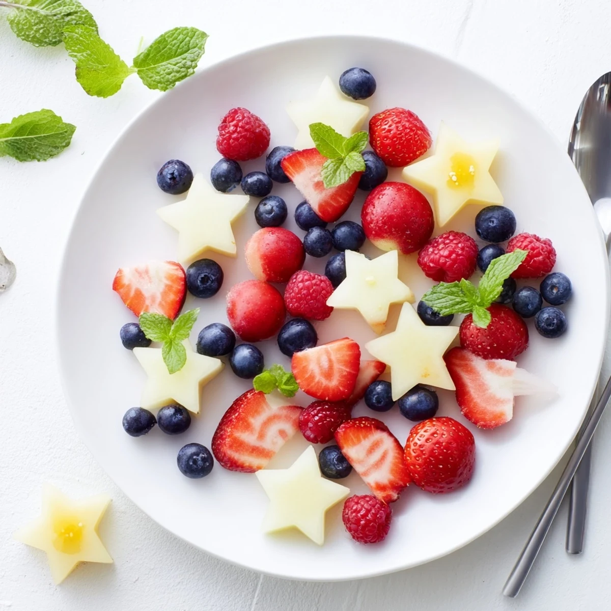 Fresh starfruit stars paired with juicy berries; a healthy, beautiful vegan recipe option.