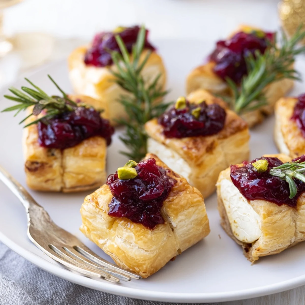 Golden, flaky Cranberry Brie Bites Wreath, bubbling with warm cheese and bright cranberry sauce, ready to serve.