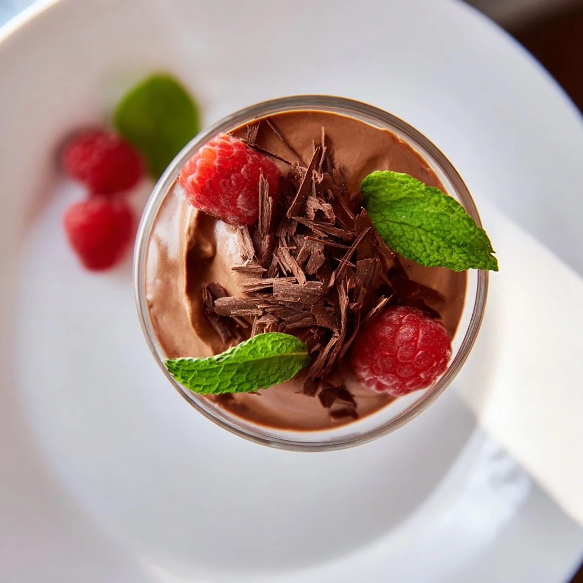 Fluffy, light chocolate mousse dessert cups, displayed in elegant shot glasses, perfect dessert for a party.
