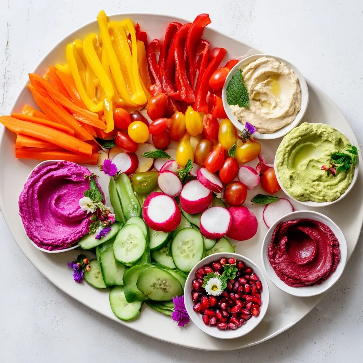 A visually appealing Vegan Global Gardener Platter, showcasing fresh, colorful produce, ready to enjoy.