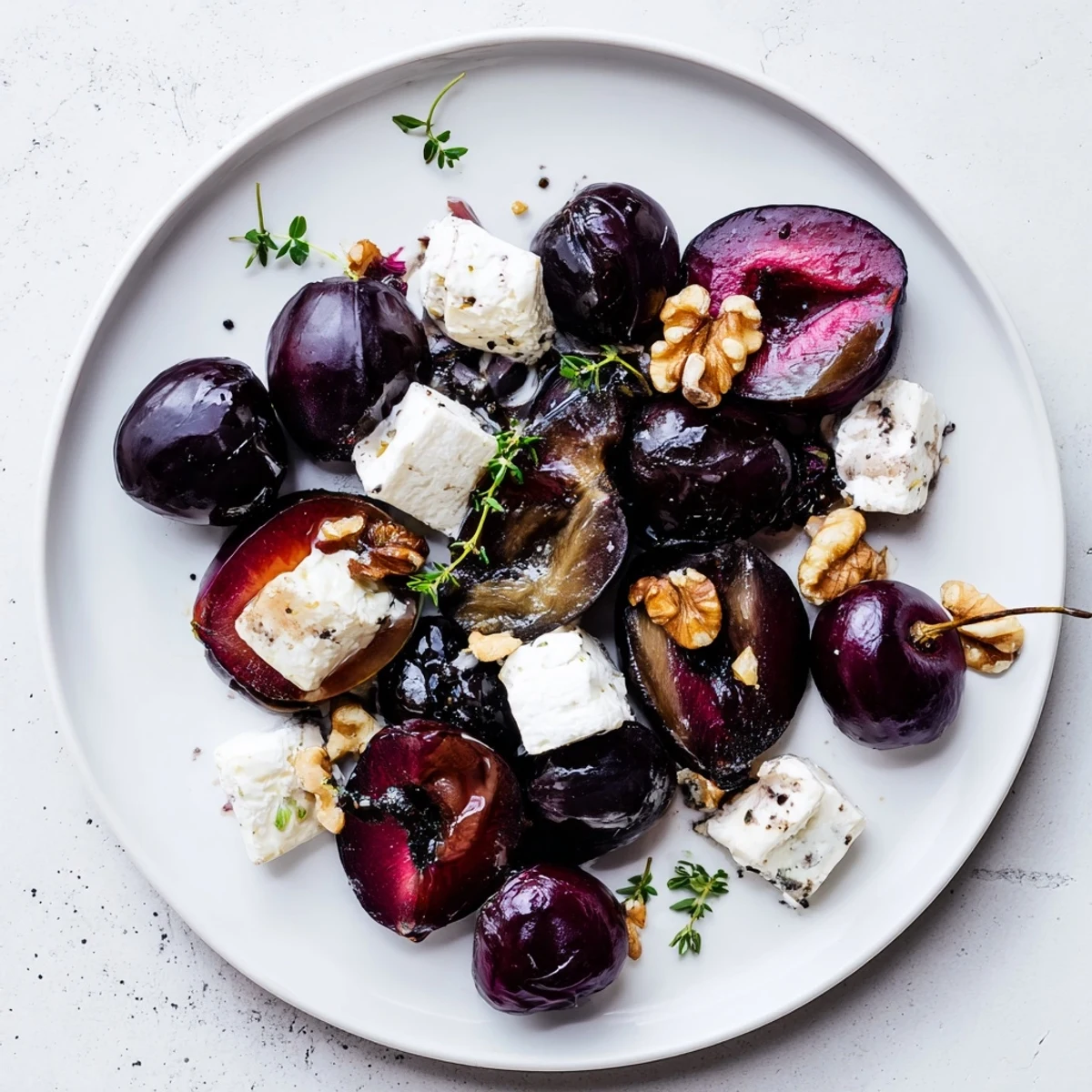 The Midnight Orchard fruit platter, bursting with jewel-toned fruit and creamy goat cheese.