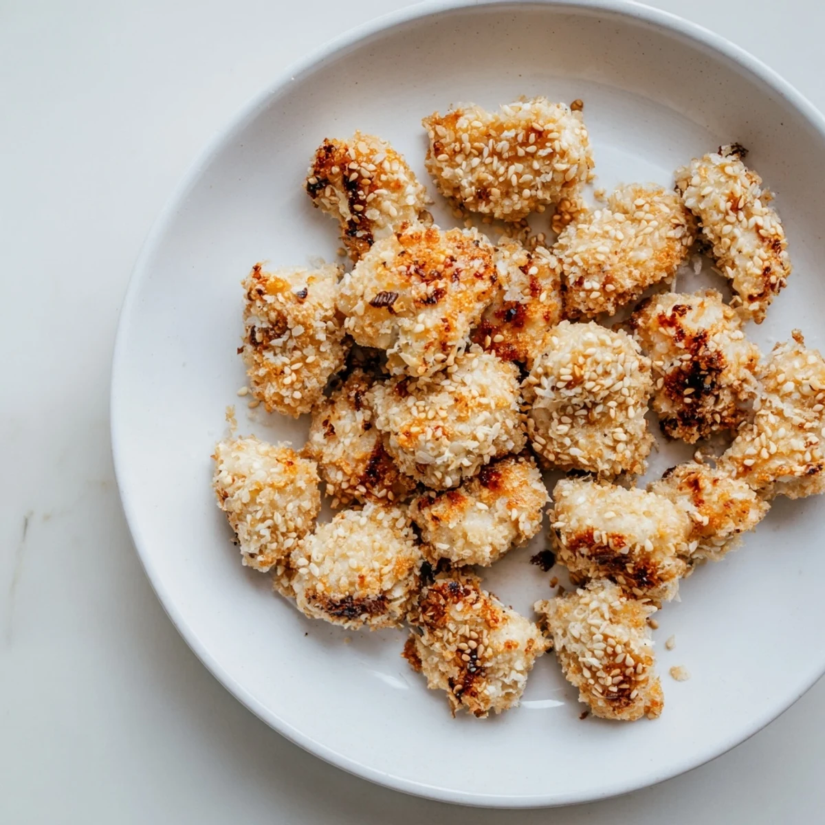 A platter overflowing with delicious, bite-sized spicy yogurt chicken, perfect for sharing and enjoying.