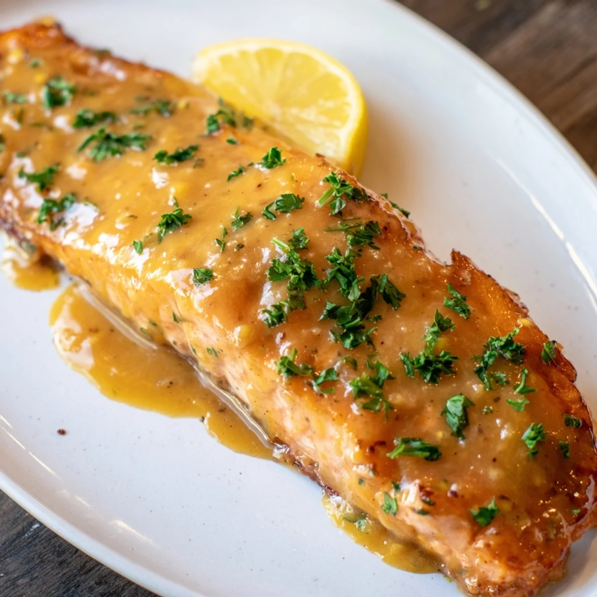 Close-up of flaky Honey Mustard Salmon, showing a tender inside, ideal for a weeknight dinner.