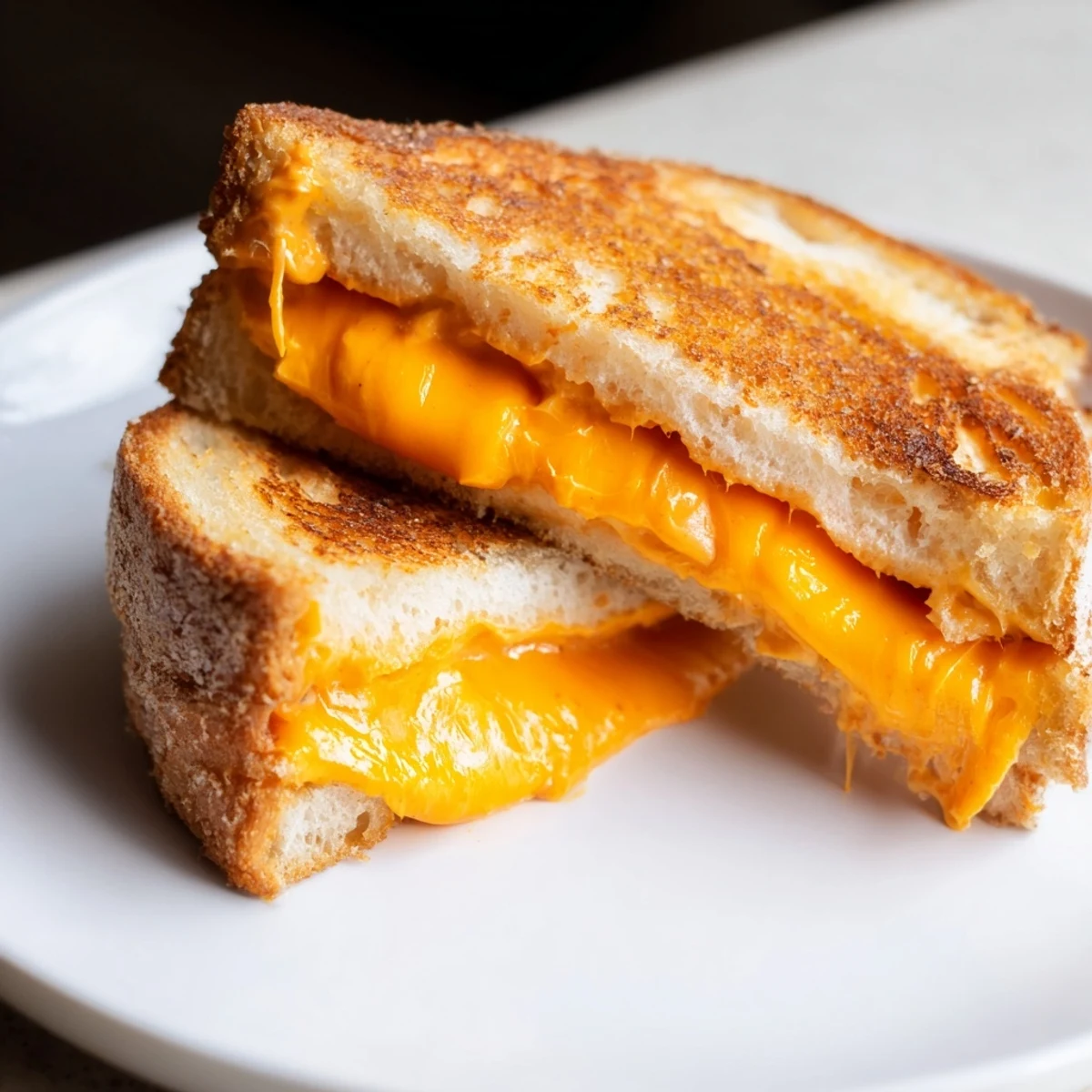 Golden-brown Spiked Grilled Cheese with sriracha mayo, featuring melted cheddar and a crispy crust.