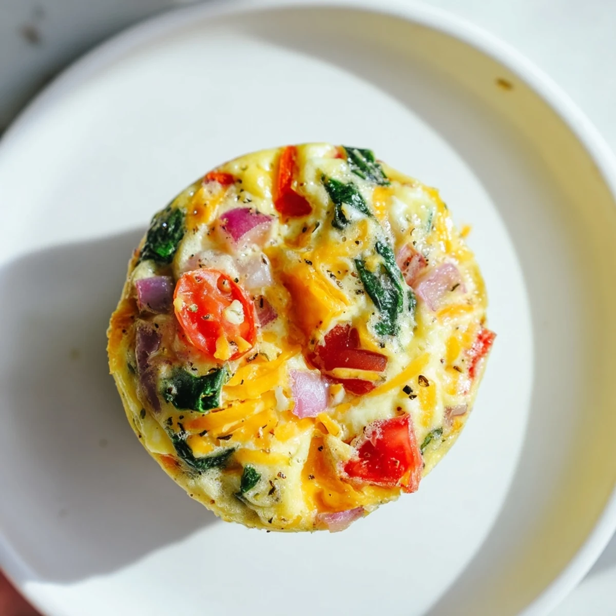 A close-up of savory Customizable Egg Muffins—perfectly baked, with visible veggies and cheese, promising a flavorful bite.