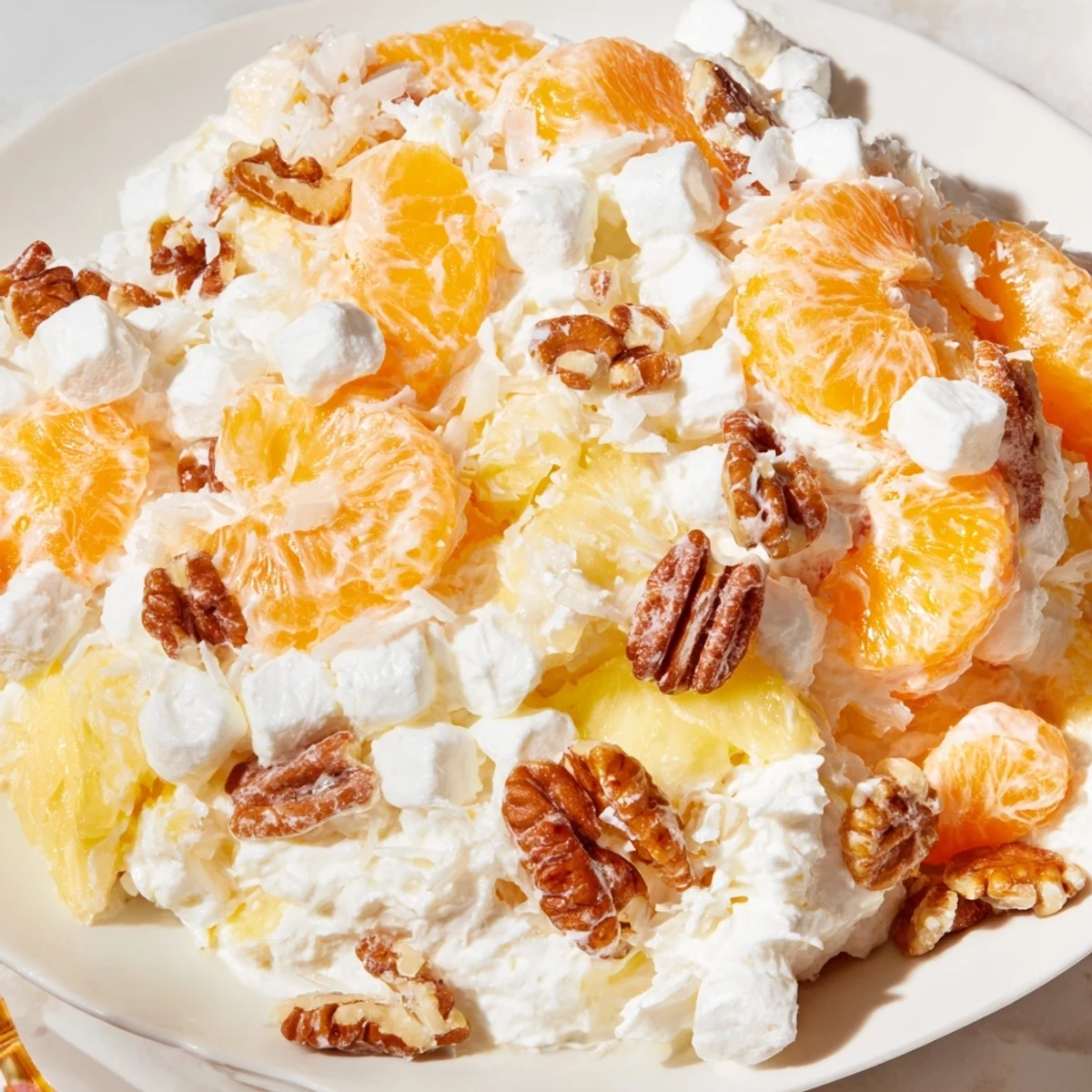 This refreshing bowl of Elevated Ambrosia Salad combines creamy whipped cream with bright fruit flavors.