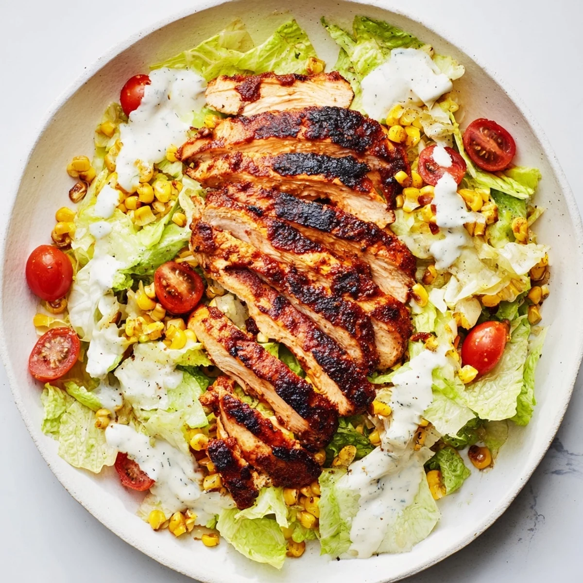 A hearty BBQ Chicken Salad with smoky flavors, fresh veggies, and optional cheddar cheese for an easy, satisfying meal.  
