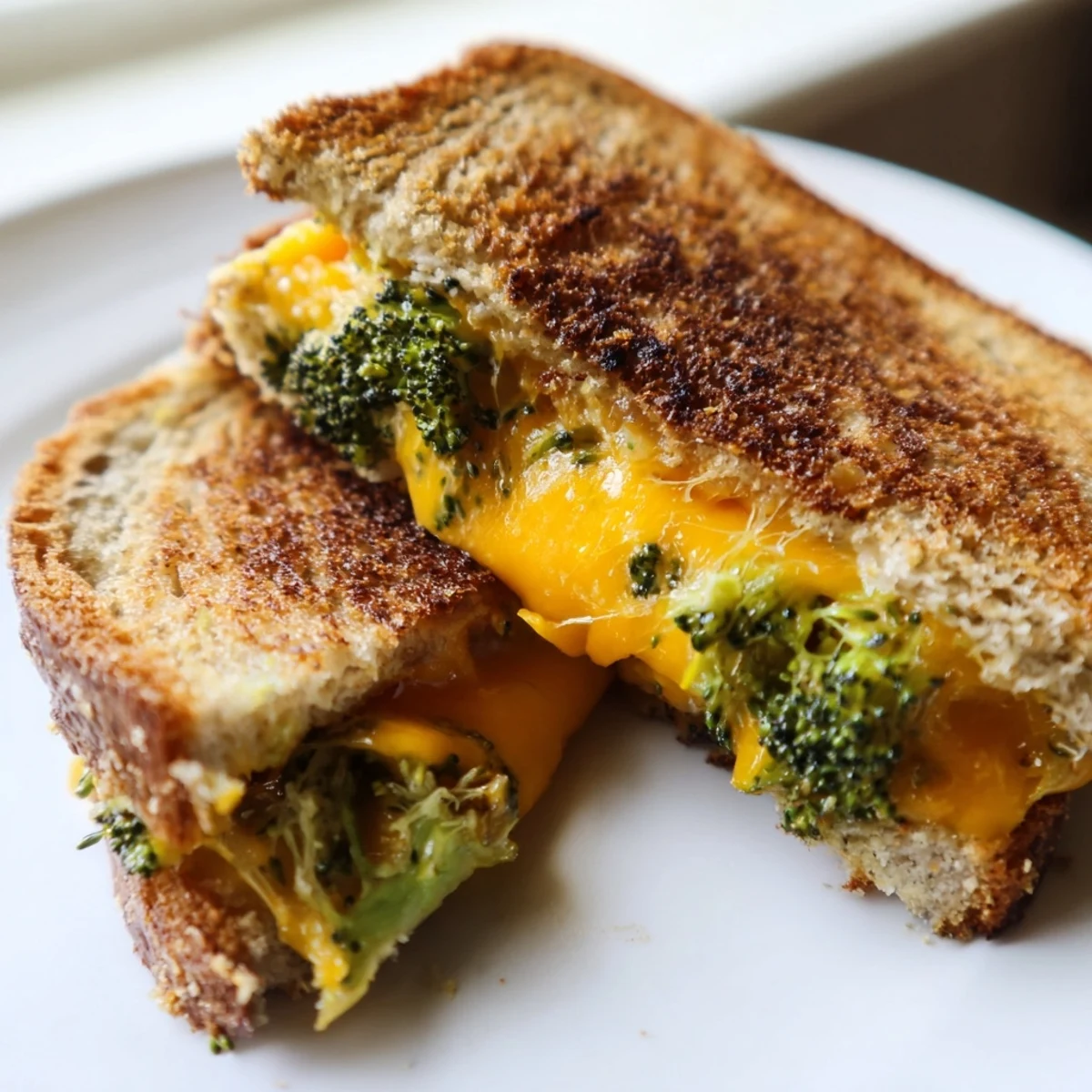 Homemade Roasted Broccoli & Cheddar Grilled Cheese features tender, crispy broccoli florets and gooey sharp cheddar melted between buttery toasted bread.