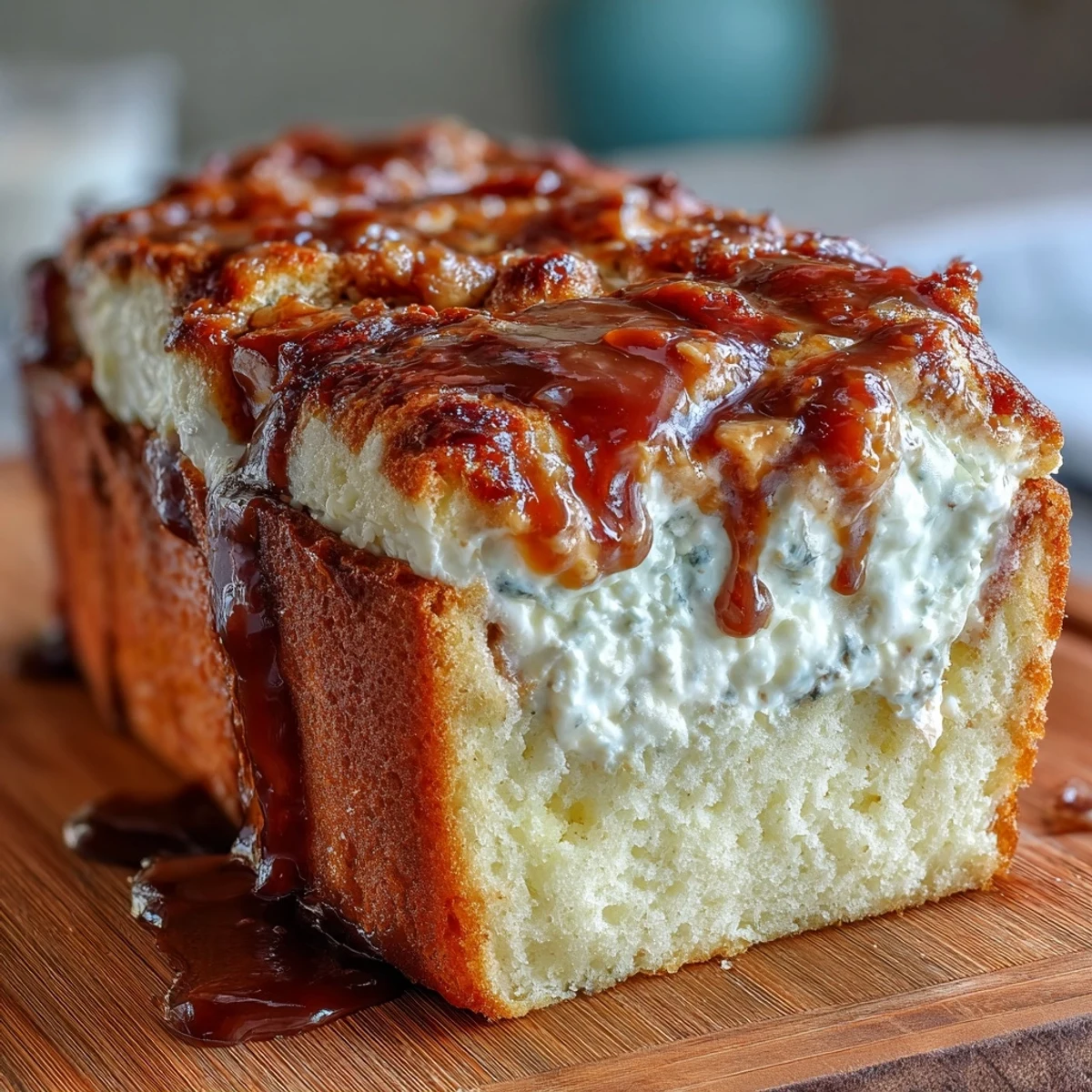 Golden brown Caramel Cream Cheese Bread loaves cooling on a wire rack, perfect for breakfast or dessert in an American kitchen.
