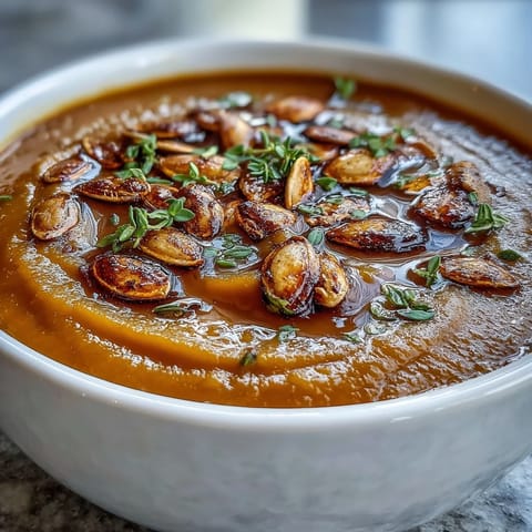 A bowl of rich Butternut Squash Soup featuring roasted squash and a swirl of cream.