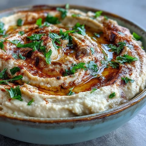 Creamy black-eyed pea hummus garnished with fresh parsley and paprika in a rustic bowl.