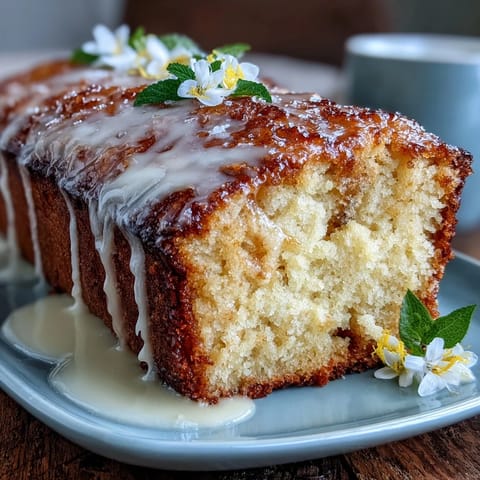 Elegant lemon cake with bright citrus flavor, finished with a sweet drizzle and vibrant edible flowers for a festive Mothers Day treat.  