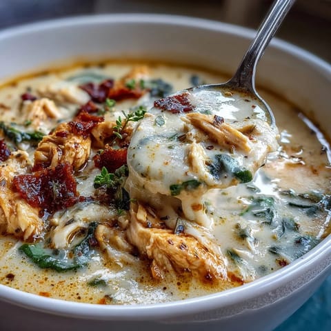 Slow Cooker Chicken Pot Pie Soup with tender chicken and hearty vegetables in a creamy broth.