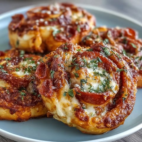 Warm, cheesy Pizza Pinwheels baked to golden perfection, with savory pepperoni and Italian herbs in every bite.  