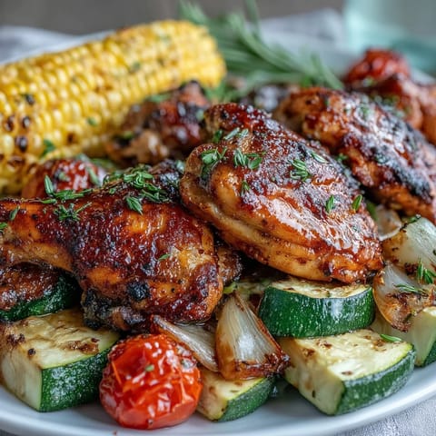 Sheet pan chicken with zucchini and corn, roasted to perfection with smoky spices and vibrant summer vegetables.  