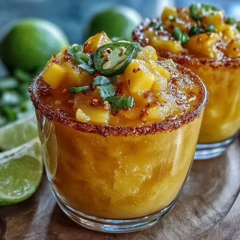 Spicy mango margarita slushie, a vibrant, icy, no-alcohol drink, perfect for summer.