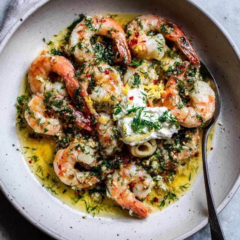 This Lemon Herb Shrimp Scampi showcases plump shrimp swimming in a bright, zesty lemon sauce.