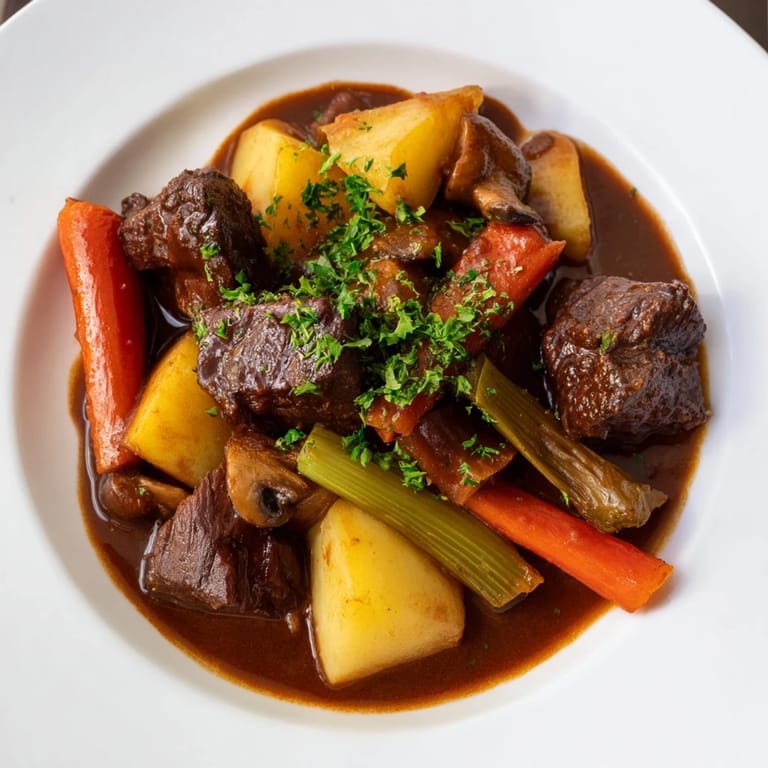 Enjoy a comforting bowl of earthy beef stew with a side of warm, golden homemade bread.