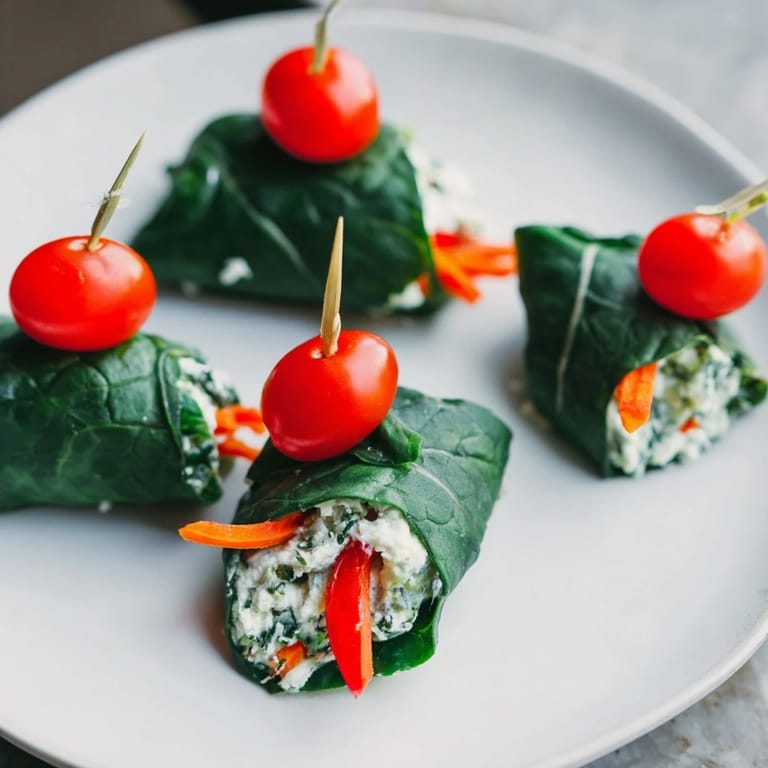 Colorful Holly Leaf Spinach Wraps, perfect for a quick and fun appetizer, packed with fresh ingredients.