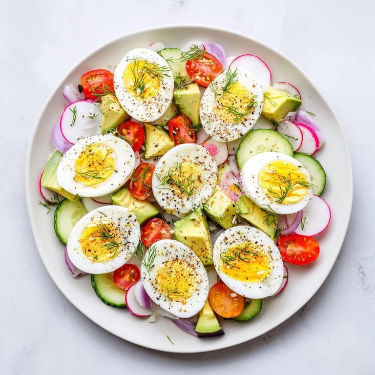 Colorful arrangement of sliced eggs with everything bagel seasoning and fresh ingredients, ideal for brunch.