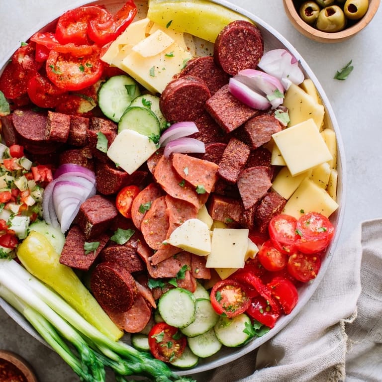 Beautifully arranged Keto Power Plate featuring savory meats, bold cheeses, and vibrant, low-carb veggies, perfect for serving.