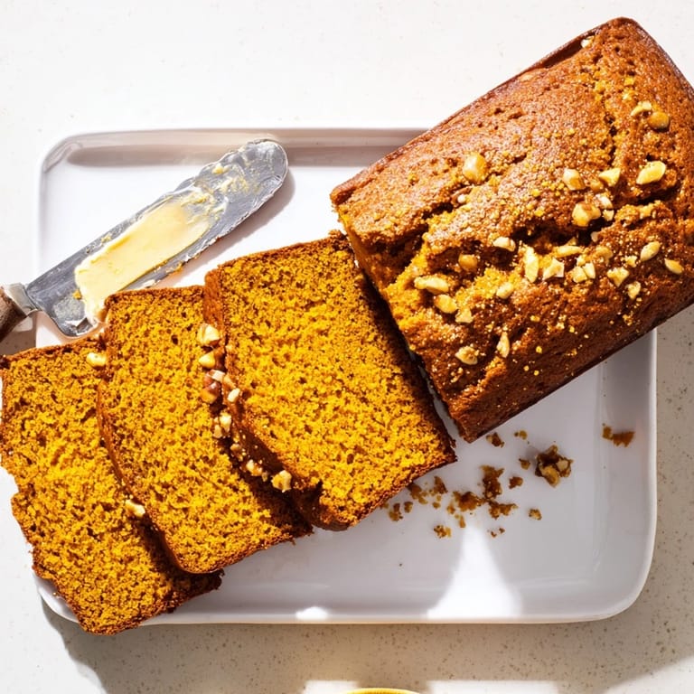 Homemade pumpkin bread loaf cooling on a wire rack, the steam rising from its warm, cinnamon-infused surface.