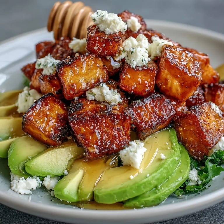 A savory Hot Honey Sweet Potato Bowl drizzled with spicy-sweet glaze and garnished with cilantro for a vibrant meal.