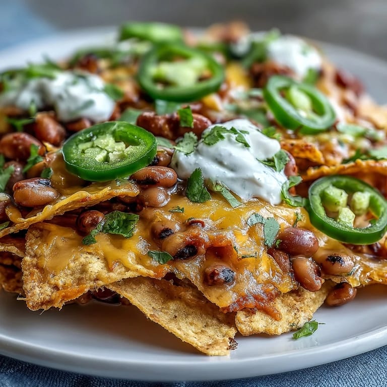 Crisp tortilla chips and hearty black-eyed peas loaded with spicy jalapeños and diced tomatoes ready for game day.