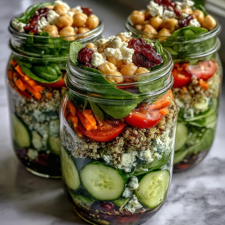 Colorful mason jar salads featuring fresh veggies, protein, and grains—perfect for nutritious grab-and-go lunches.