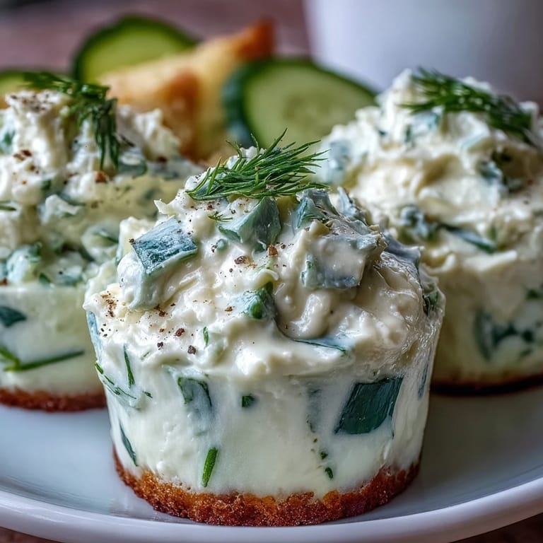 Traditional Kentucky Benedictine spread on bite-sized canapés, garnished with cucumber slices and fresh dill for Derby Day celebrations.