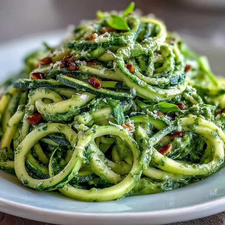 Zucchini Noodles with Avocado Pesto: a healthy, flavorful Mediterranean vegan dish.