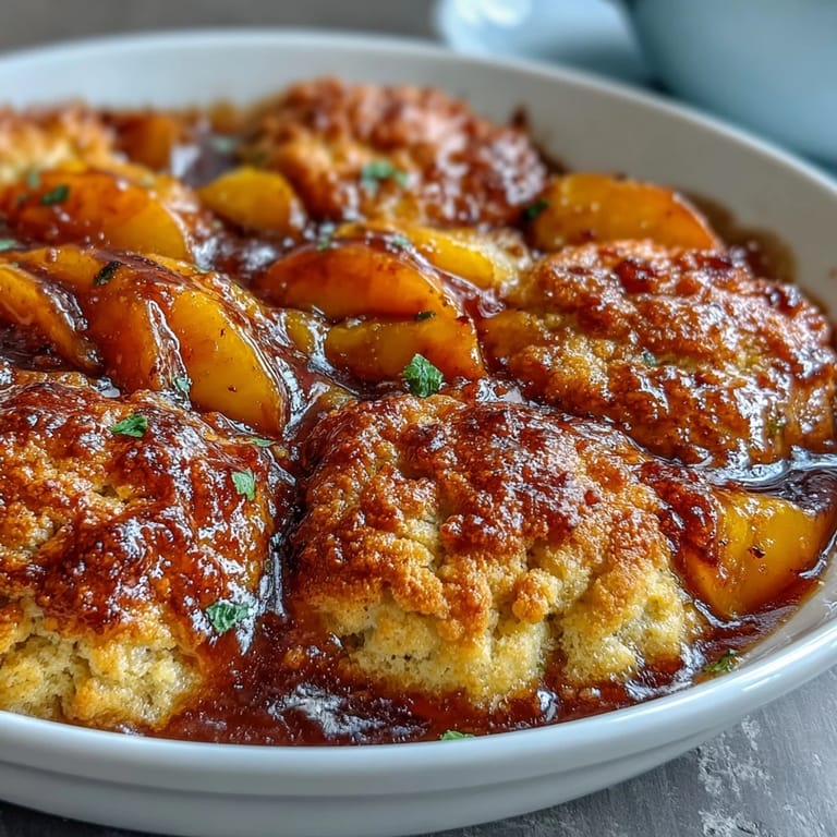 Southern-style Peach Cobbler, an inviting classic with a buttery biscuit crown.