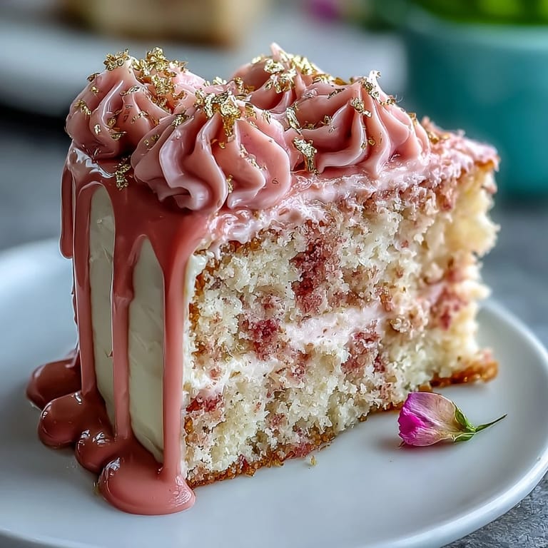 Closeup of Bridal Shower Rosé Velvet Cake, frosted with luxurious creamy swirls.