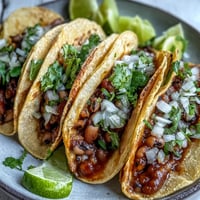 Freshly mashed, cumin-spiced black-eyed pea filling is spooned into warm corn tortillas and topped with cilantro and diced onion. Black-Eyed Pea Tacos offer a vibrant, protein-packed vegetarian meal perfect for a quick weeknight dinner.