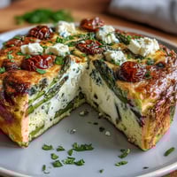 Spring Veggie Frittata with Asparagus and Goat Cheese, a light and fluffy brunch dish packed with tender spring vegetables and creamy goat cheese.