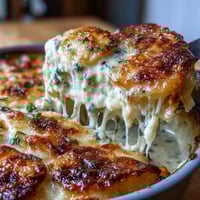 Creamy scalloped potatoes with Gruyere cheese, baked until golden and bubbling with a rich garlic cream sauce.