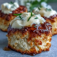 Golden dandelion honey scones with clotted cream, warm and flaky, perfect for an elegant afternoon tea treat.