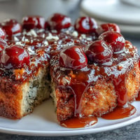 Juicy cherries and almonds shine in this golden, caramelized Cherry Almond Upside-Down Cake.