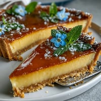 Vibrant lemon curd spring tart with golden buttery crust and edible flowers for an elegant dessert.